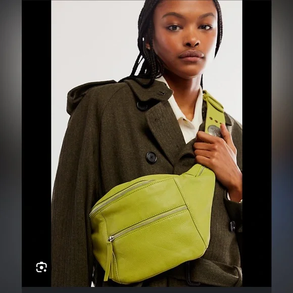 Free People Wilder Embellished Sling Bag Pebbled Leather Concho Strap Lime NWT - Picture 3 of 3